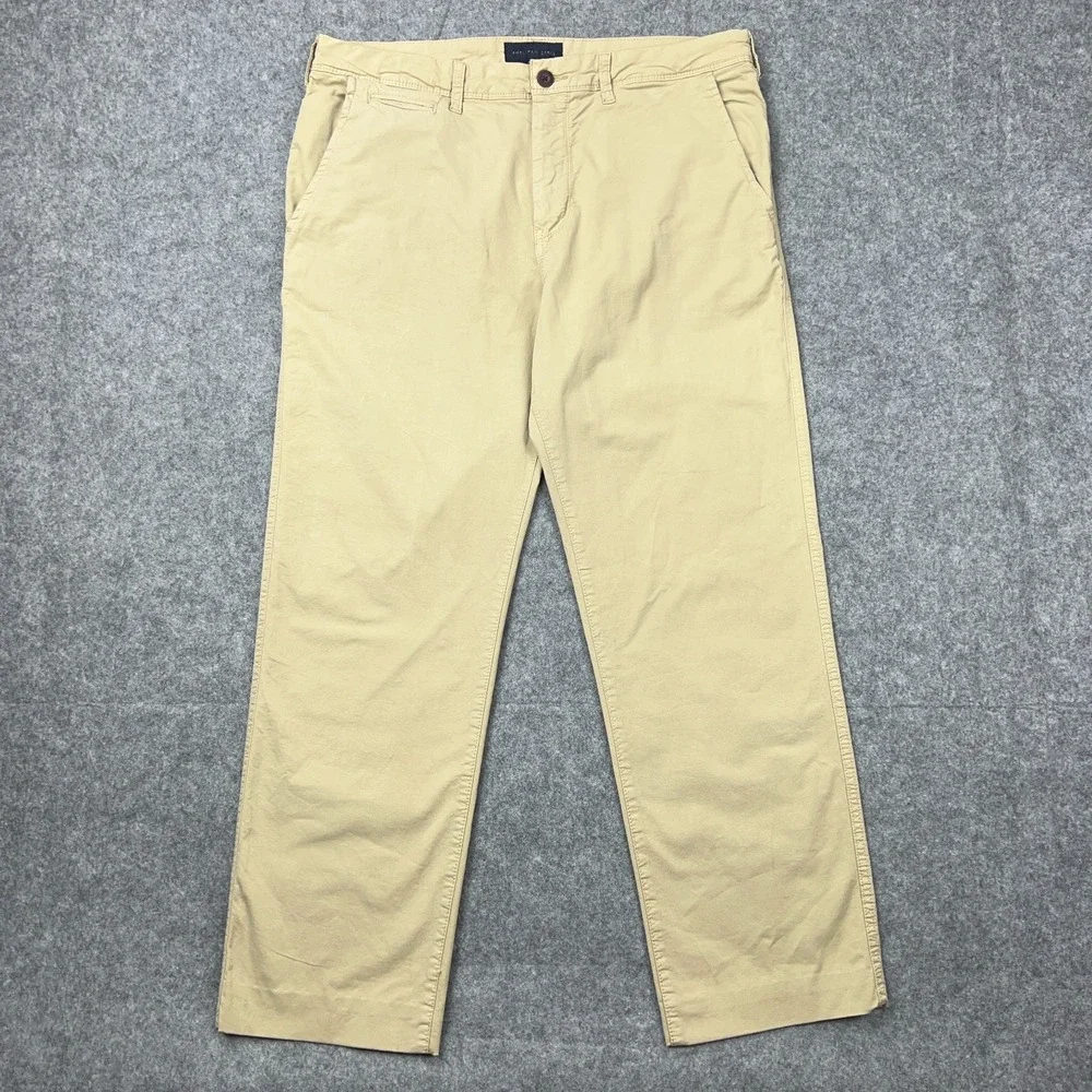 American Eagle Pants Mens 34x34 Tan Khaki Relaxed Straight Chino Cotton Classic - Picture 1 of 12